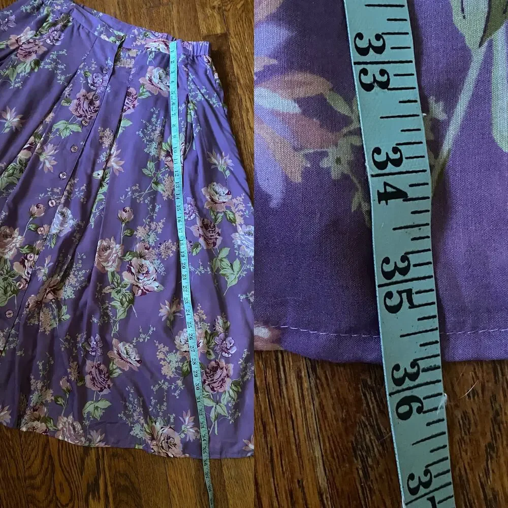 Vintage Lavender Floral Maxi Skirt Cottagecore Button Front L Denim 24/7